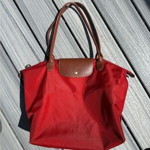 Longchamp Red and Brown Tote Bag
